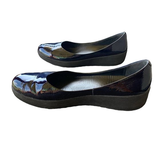 Fitflop Superballerina Navy Patent Leather Slip On Comfort Shoes Womens 7 - Picture 2 of 8